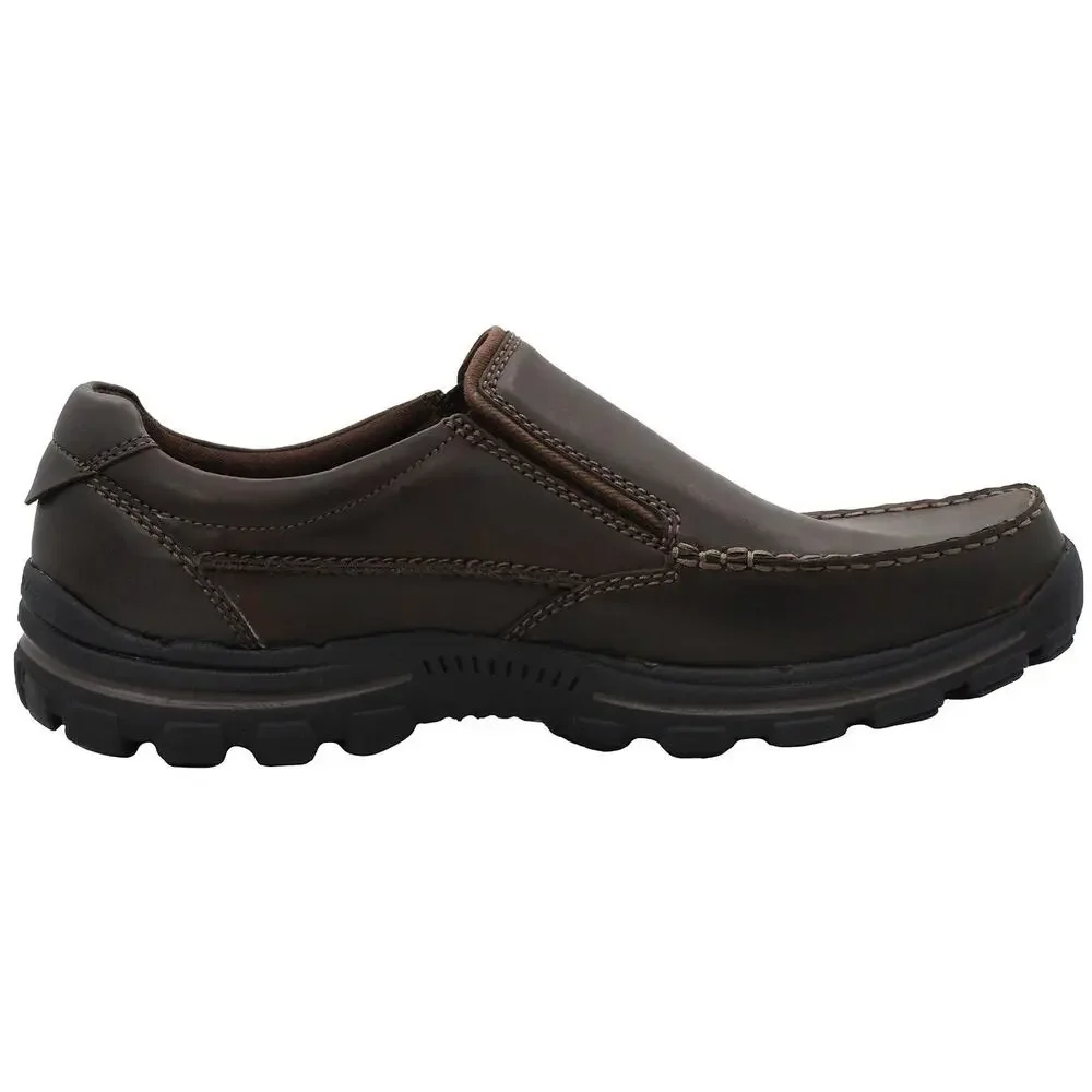 SKECHERS Relaxed Fit Men’s Dark Brown Leather Slip-On Loafers Memory Foam US 9.5